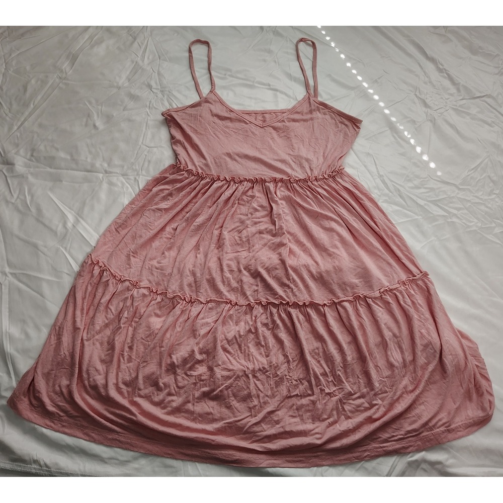 SHEIN Women Pink Tiered Babydoll Dress V-Neck Spaghetti Strap Size L 8/10